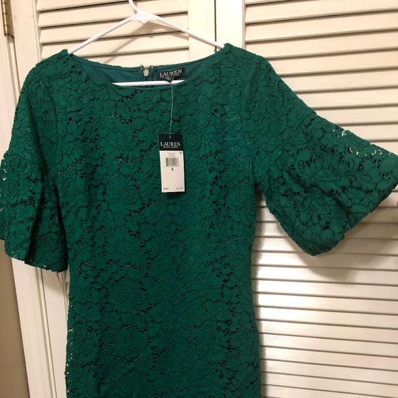 ralph lauren green lace dress Long Sleeved Lace Dress by Lauren Ralph Lauren